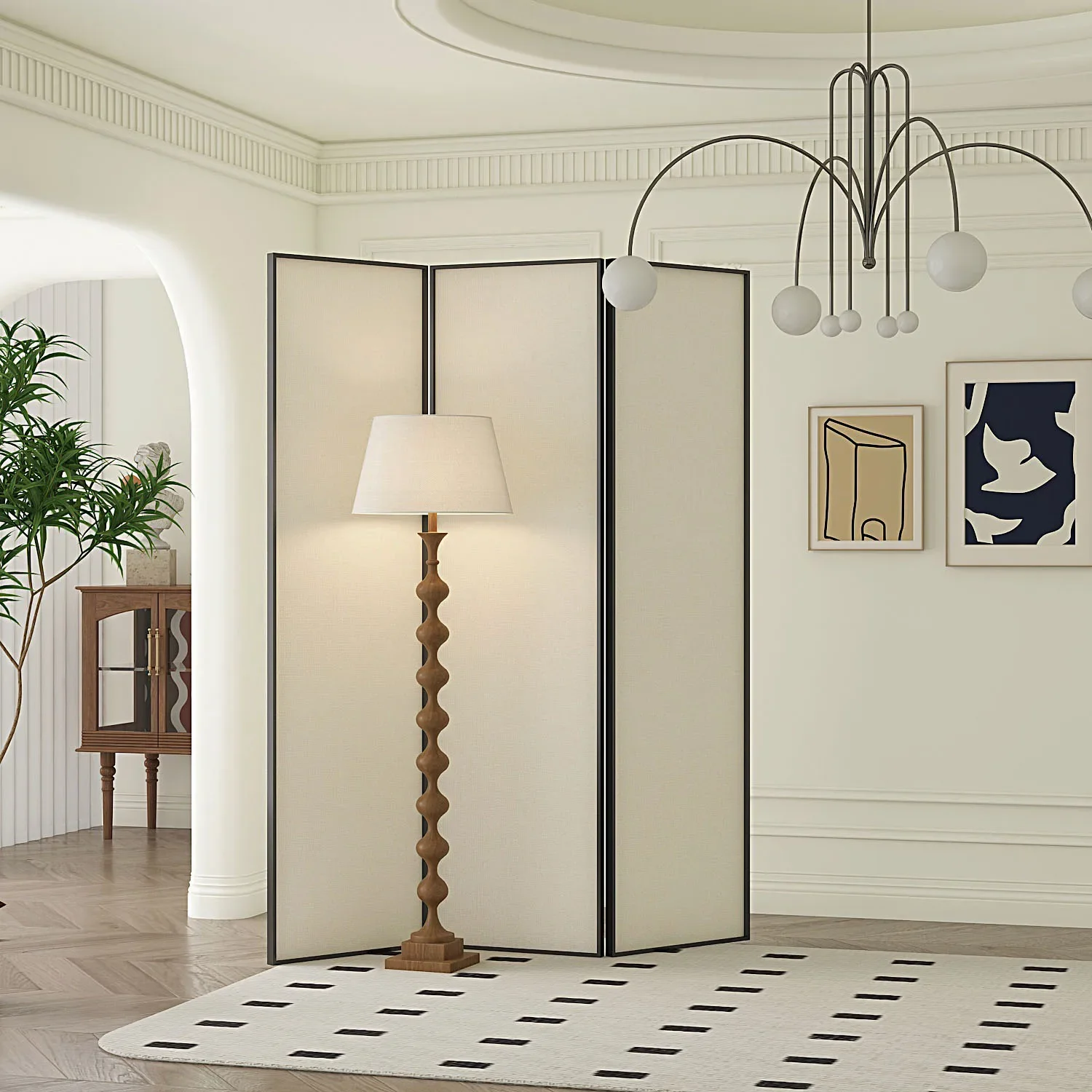 

Кремовый экран на заказ, перегородка для гостиной, Европейский Простой семейный отель, ресторан, Съемный складной экран для крыльца