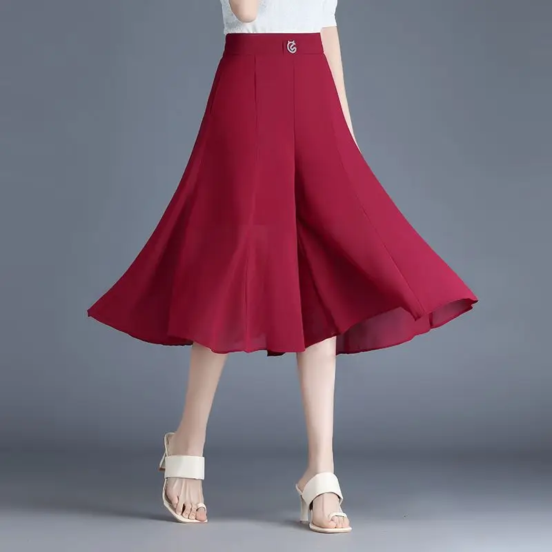 Slimming in Summer Version High-Quality Elastic High Waisted Chiffon Wide leg Cropped Pants for 2024 Women's Loose Straight Z438