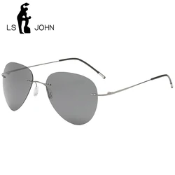 LS JOHN Men Ultralight Rimless Pilot Titanium Polarized Sunglasses Folding Hinge Driving Brand Design Sun Glasses Oculos De Sol