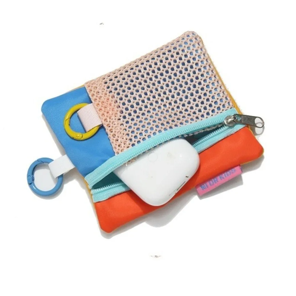 Fashion Contrasting Mesh Cosmetic Bag Lightweight Zipper Storage Pouch Portable Card Bag for Commute Travel Use