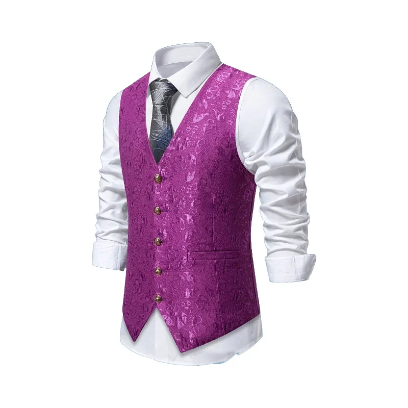 2024 Halloween New Jacquard Mens Vest European Size Loose Type  Fashion Leisure Suit Waistcoat Purple and Red Green Six Color