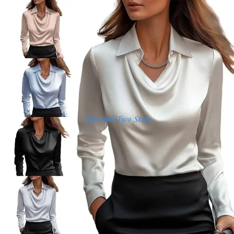 

HX6F Fashion 2025 Cowl Neck Tops for Women Fashion Casual Long Sleeve Shirt Spring Autumn Clothes Business Work Tunics Tops