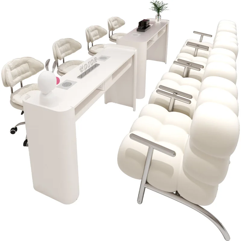 

Luxury Nail Salon Furniture Double Manicure Table and Chair Factory Wholesale Professional Wood Beauty Salon Mid-Century Modern