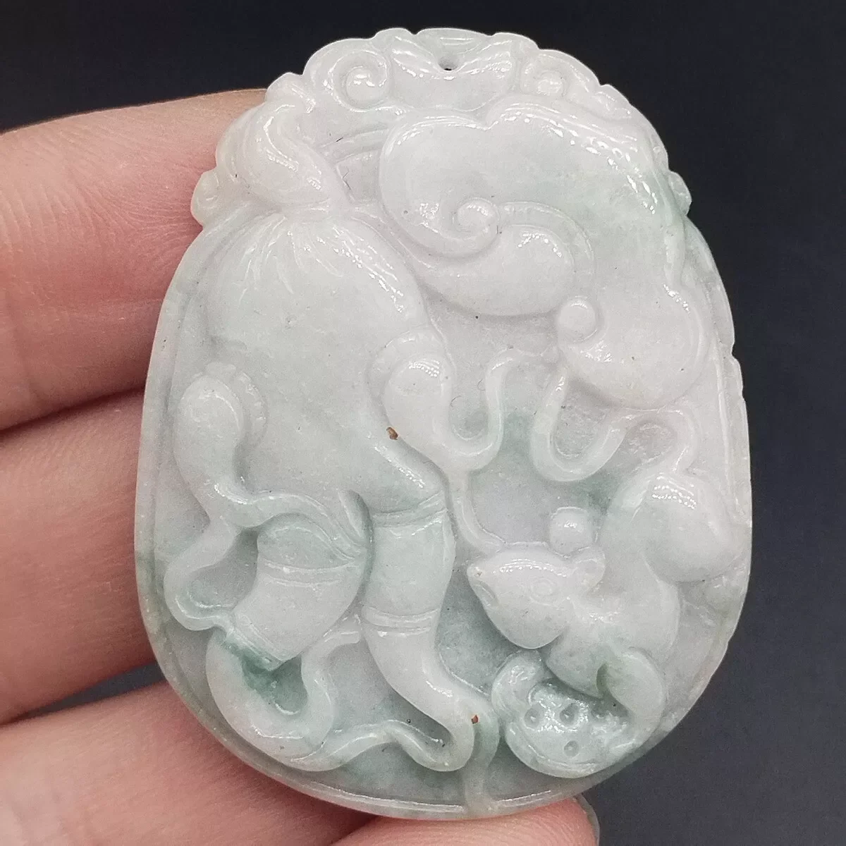 

Certified Lavender Natural A Jade Jadeite Carved Mouse Gensing Ruyi Pendant