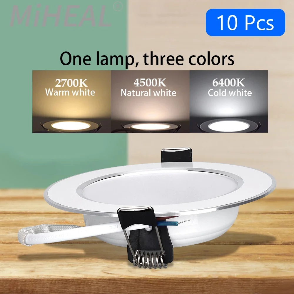 10PCS LED Downlight Recessed Ceiling Lamp 5W 9W 12W 15W Three-color dimmable/Cold white/Warm white led Spotlight AC 220V LED