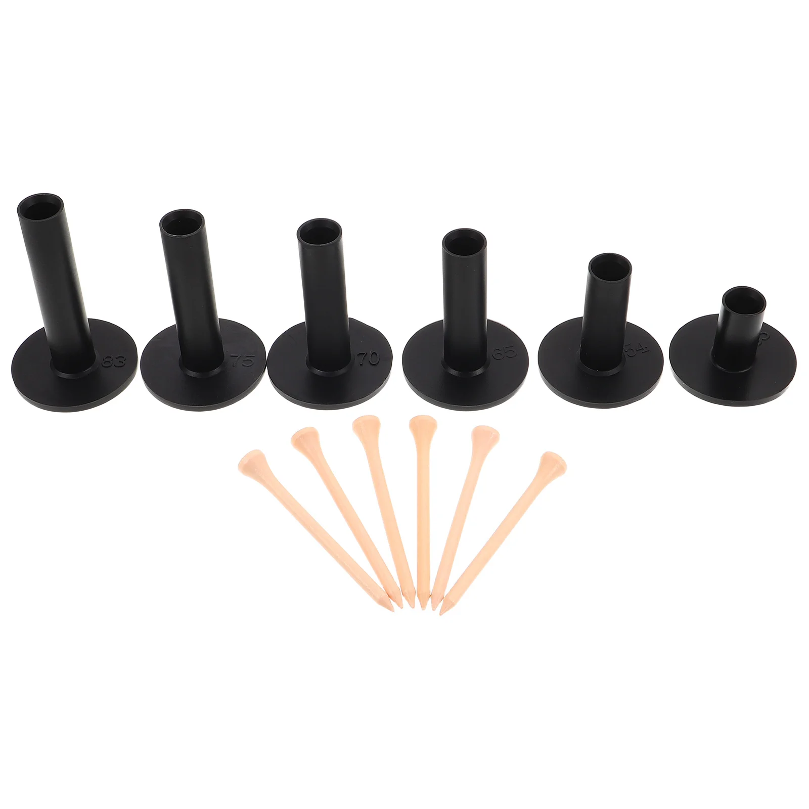 

6Pcs Golf Tees Kit Black Rubber Golf Tees for Mat with Wood Nails 35 54 65 70 75 83Mm Heights Stable Support for Driving Range