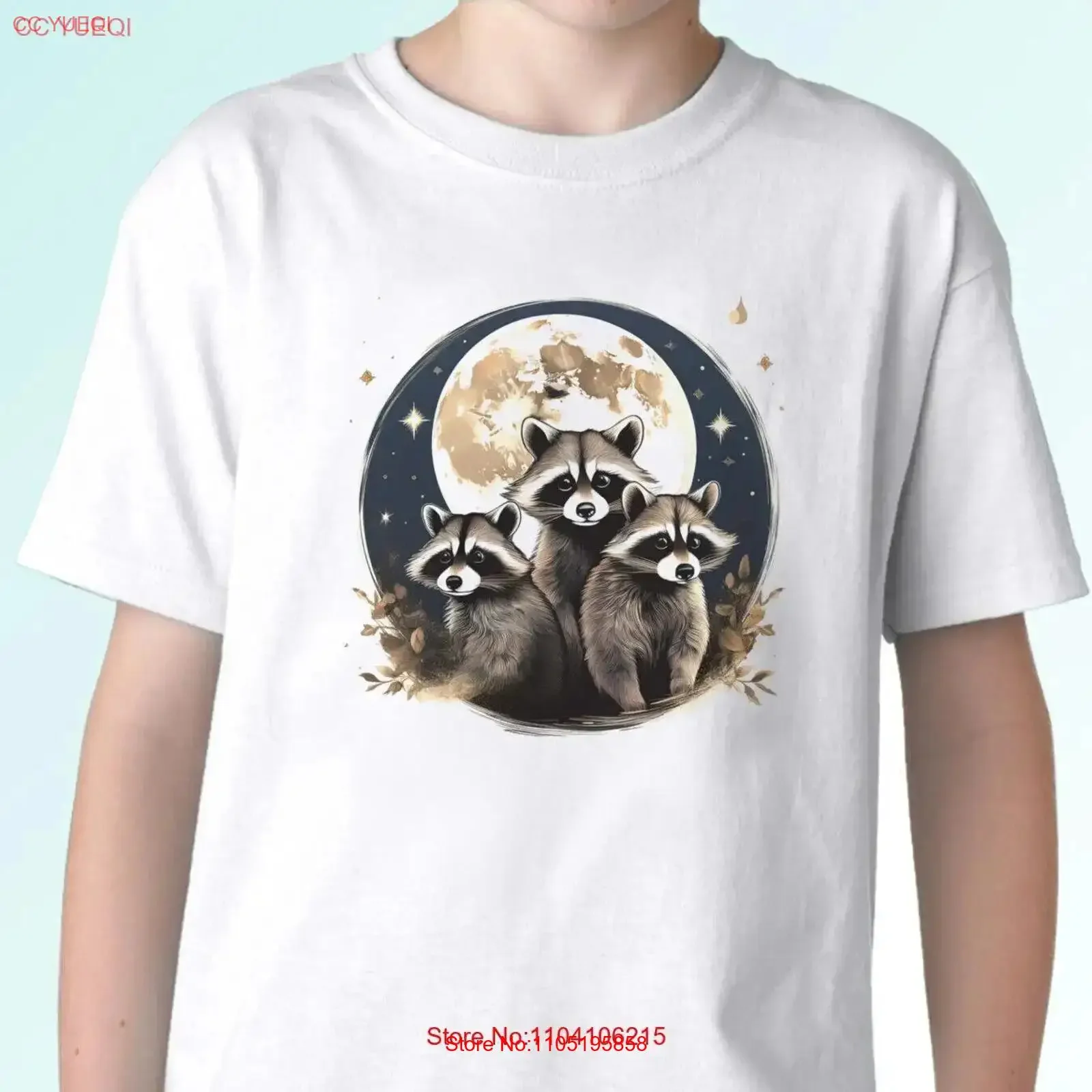 

Racoon T Shirt animal family top moon art tee gift mens womens kids baby sizes vintage Washed Top For Everyday Wear streetwear