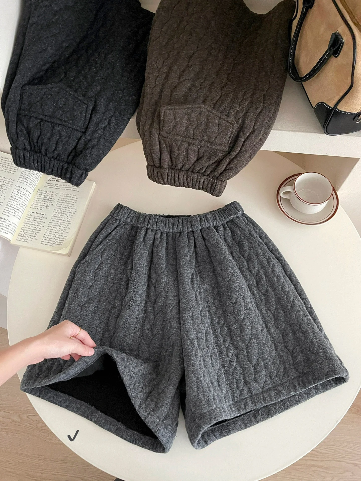 

Ретро-брюки из хлопковой шерстяной пряжи с высокой талией, А-силуэт, широкие штанины, осенне-зимние повседневные брюки для женщин