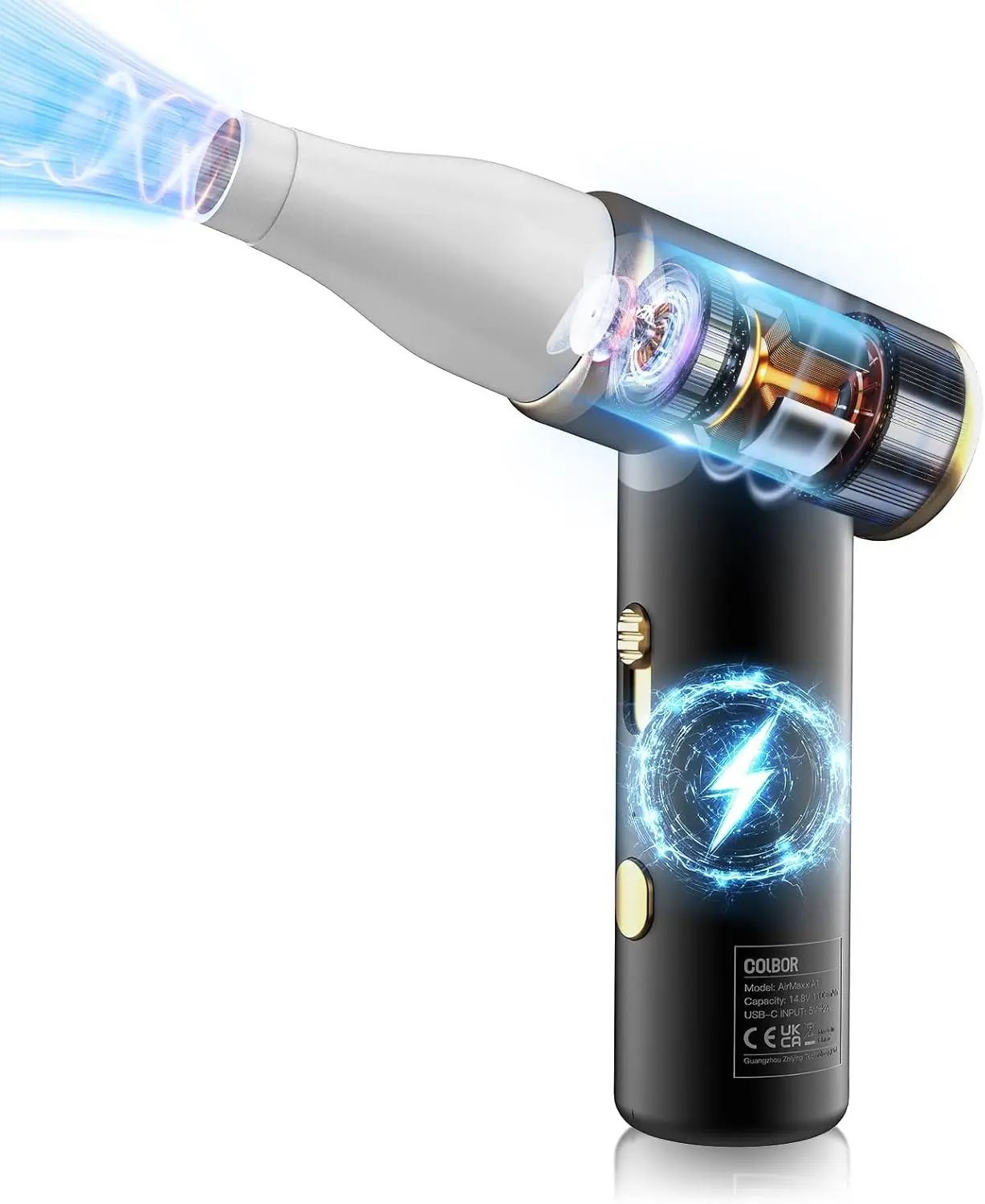 Plumero de aire comprimido COLBOR Mini soplador eléctrico para kit de limpieza de PC 100000RPM inalámbrico con luz LED y boquilla recargable