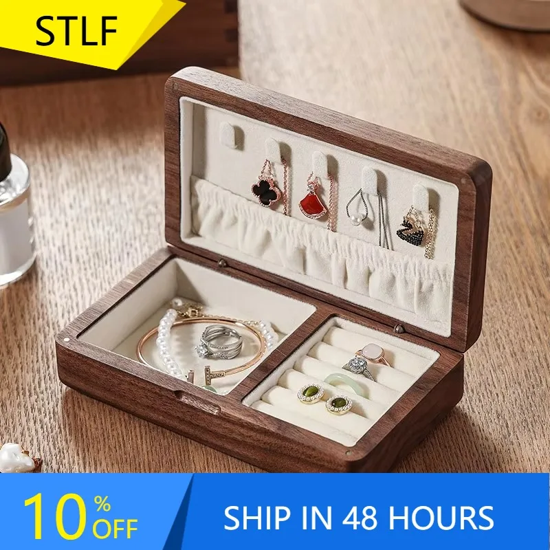 XMSJ Wholesale Customized Glass Color Printing Walnut Wooden Jewelry Box Velvet Storage Box For Rings Necklaces Custom Logo Prin
