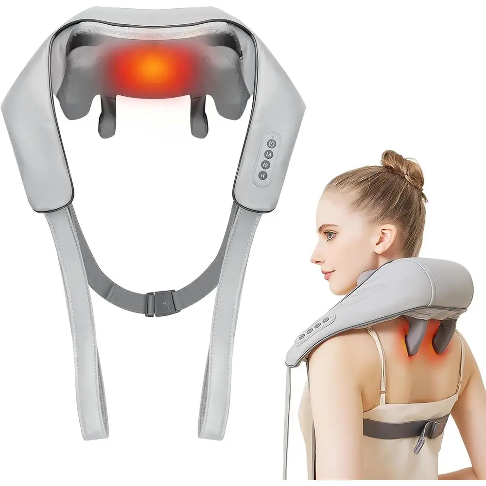 

6D-массажер для шеи и плеч с функцией разминания и подогрева - глубокое снятие боли в тканях, перезаряжаемый, с бесщеточным двигателем