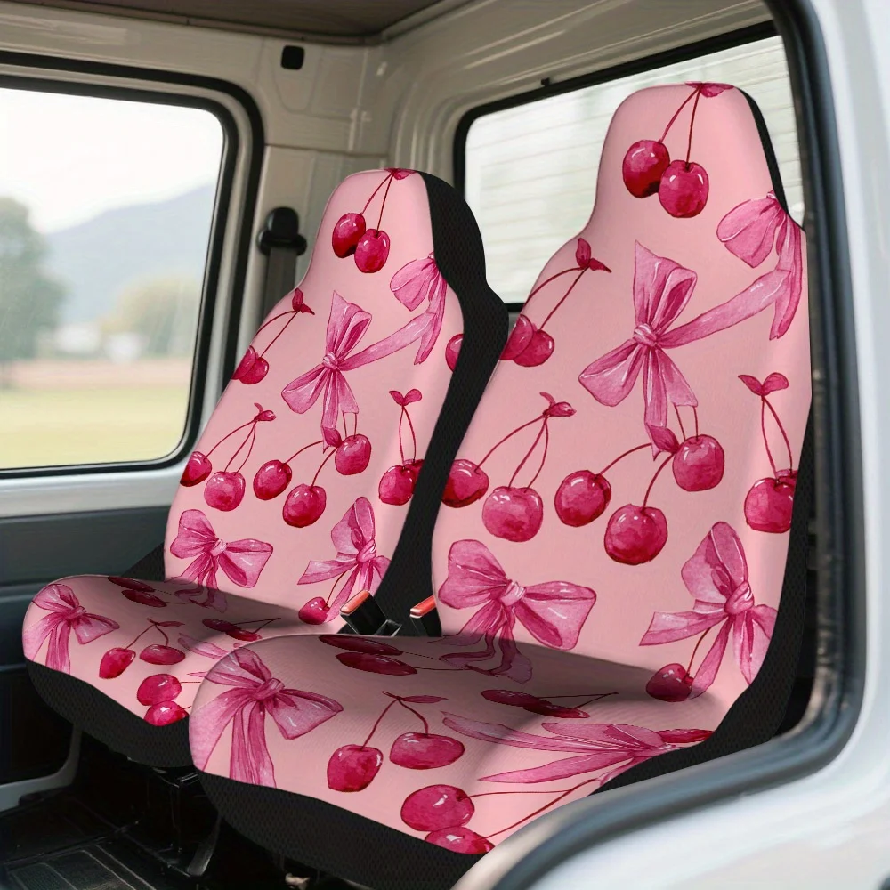 

2pcs Valentine's Cherry Ribbon Print Car Seat Covers – Universal Fit for Cars, Trucks, Vans SUVs | Durable Seat Protectors