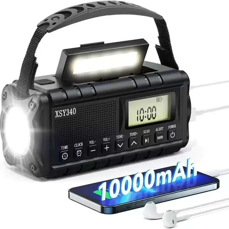 

Emergency Radio Solar Hand Crank Radio 10000mAh AM/FM/NOAA With LED Flashlight SOS Alarm Power Bank Clock Alarm for Outdoor Camp
