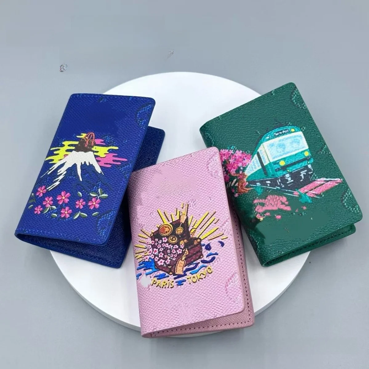 جديد الكرتون جلد طبيعي حامل جواز السفر طبقة مزدوجة بطاقة المحفظة محفظة نسائية للعملات المعدنية وثيقة كليب التصميم الأصلي ارتداء دائم إعادة... #1