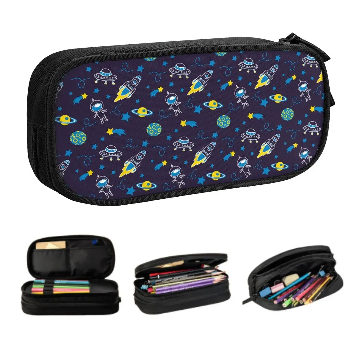 Customized Kawaii Space Spaceship Astronaut Pencil Cases for Big Capacity Universe Planet Rocket Pencil Pouch School Supplies