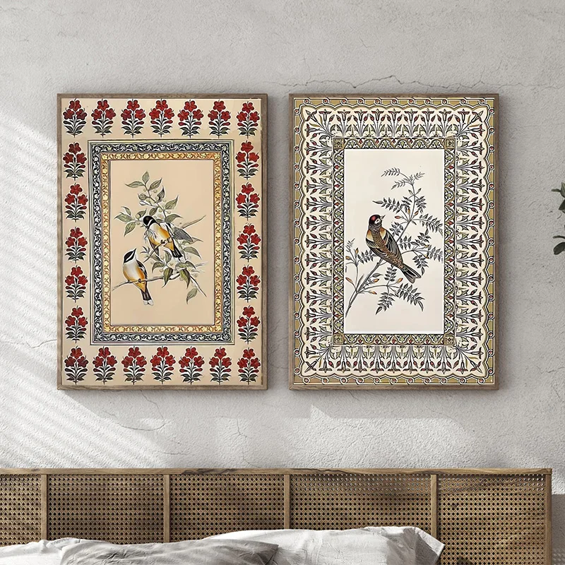 2026 Folk Art With Flowers - Vintage Bird Themed Canvas Wall Art For Bedroom, Living Room, Office Or Dorm Decor, Unframed