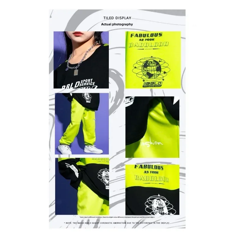 Trajes de baile de Jazz, ropa deportiva de monopatín de otoño, disfraz de Hip Hop para niños, ropa deportiva verde adecuada para exteriores