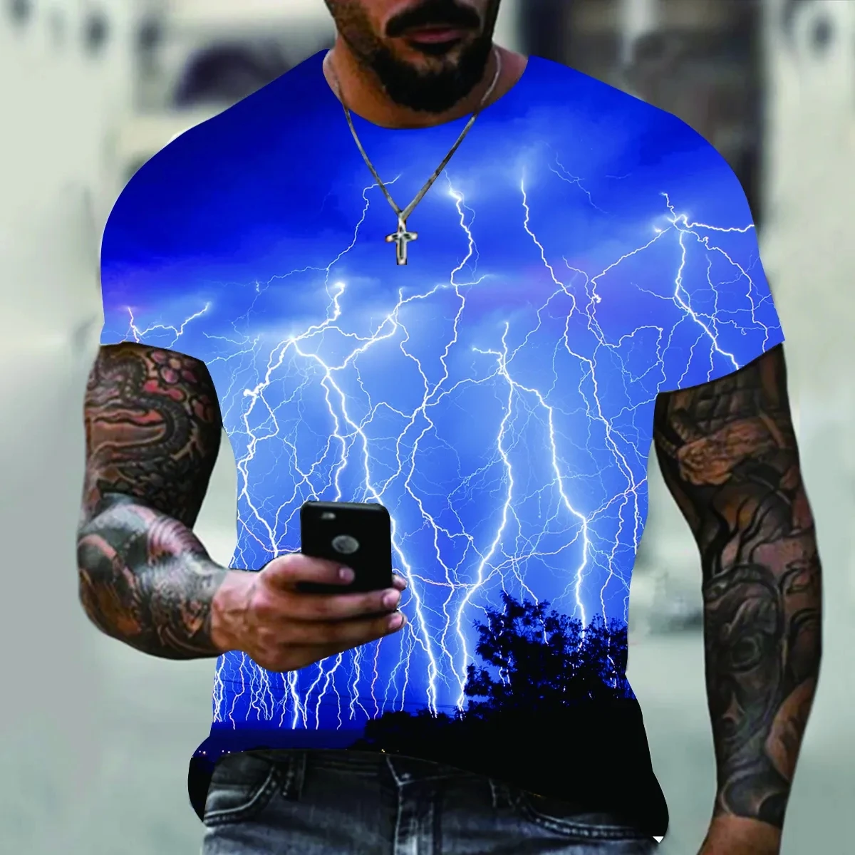 2023 Summer New Casual Lightning Cooling Men's Plus Size T-shirt Street Elements Popular Print Men's Round Neck Short Sleeve