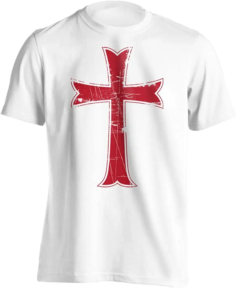 Camiseta cruzada desgastada con símbolo de los Caballeros Templarios, camiseta informal de manga corta con cuello redondo de algodón 100% para hombre, talla S-3XL