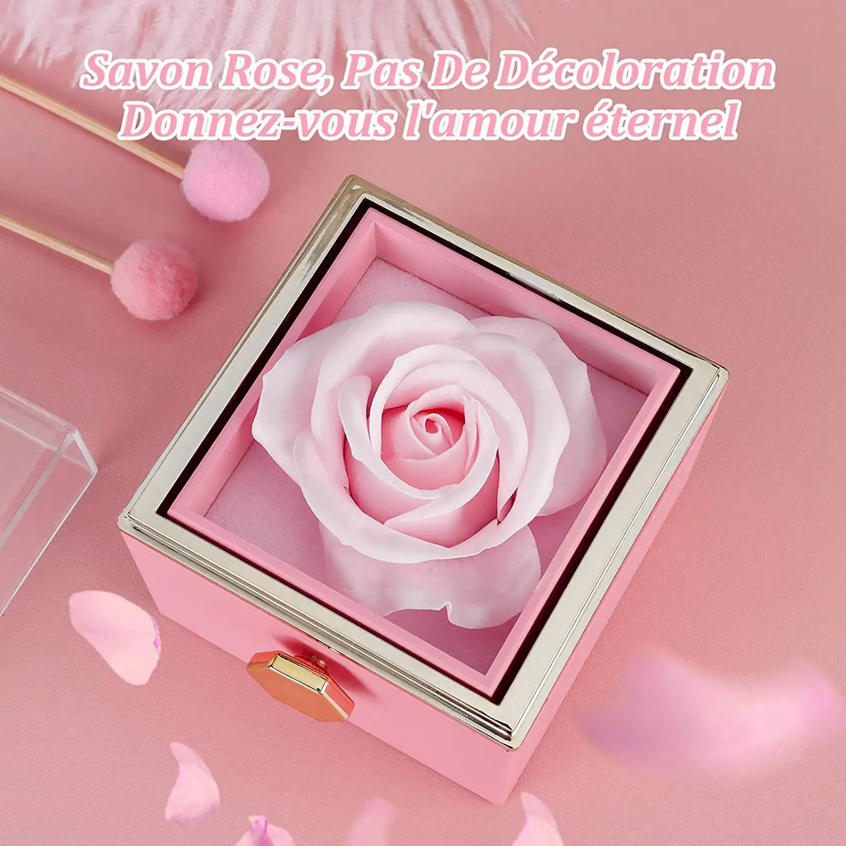 صندوق قلادة مجوهرات دوار على شكل زهور الورد الأبدية هدية عيد الحب للزوجة والصديقة إلى الذكرى السنوية لحفلات الزفاف أ