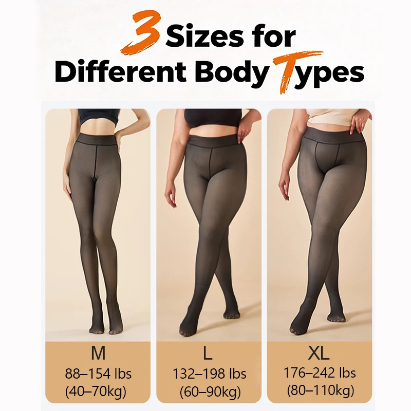 1/2Pack Women Fleece Lined Pantyhose Warm Fake Translucent Tights Winter Thermal Sheer Skinny Leggings Step on Feet Stockings