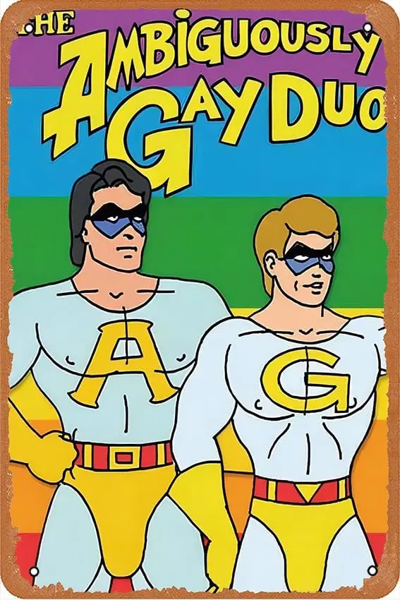 The Ambiguously Gay Duo (2022) Wall Art Decor Retro Metal Tin Sign Vintage Sign Outdoor Indoor for Home Kitchen Bar Room Garage