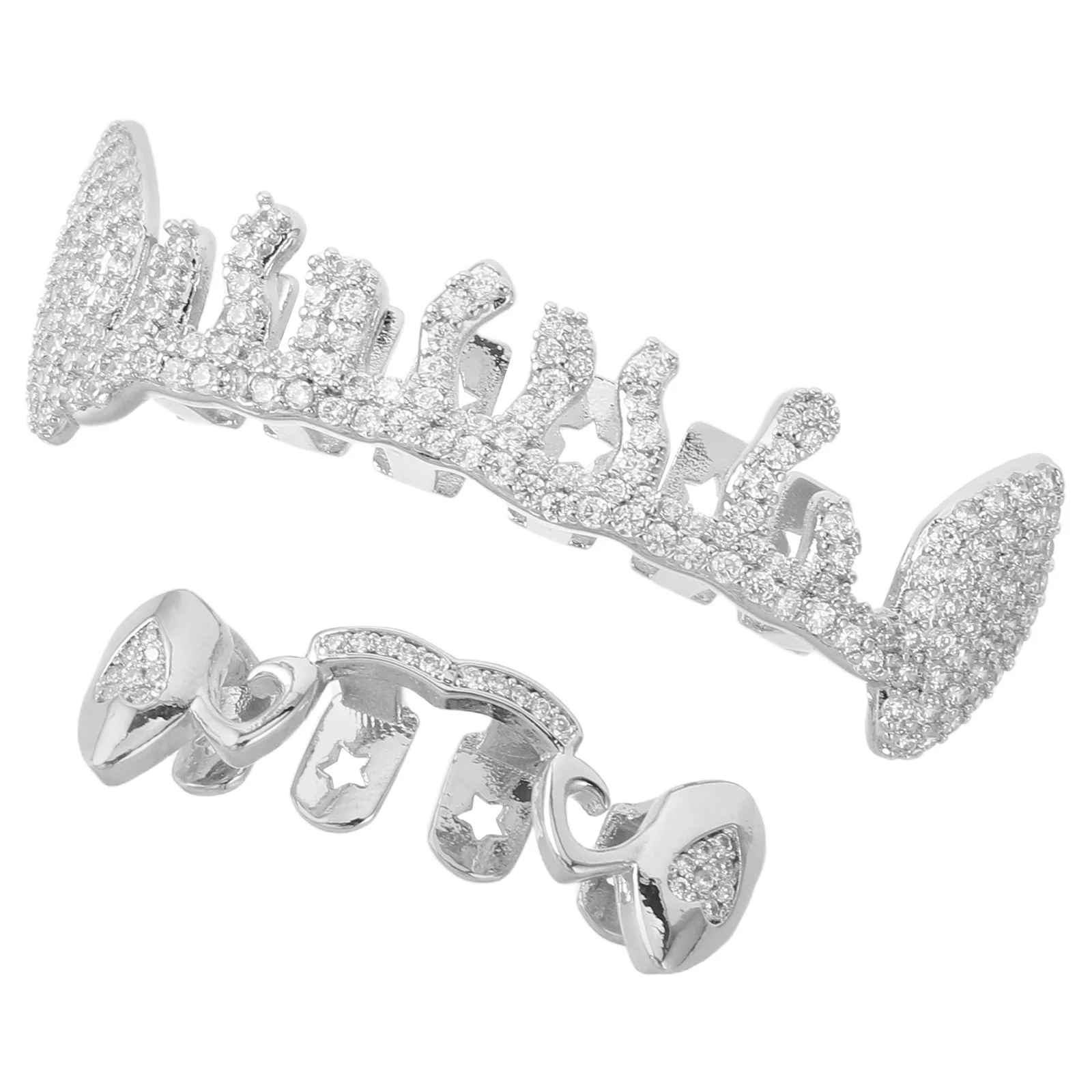 

1 set Hip Hop Teeth Accessories Copper Fake Tooth Caps Unique Hollow Design Bling Mouth Grill For Party Festival Cosplay