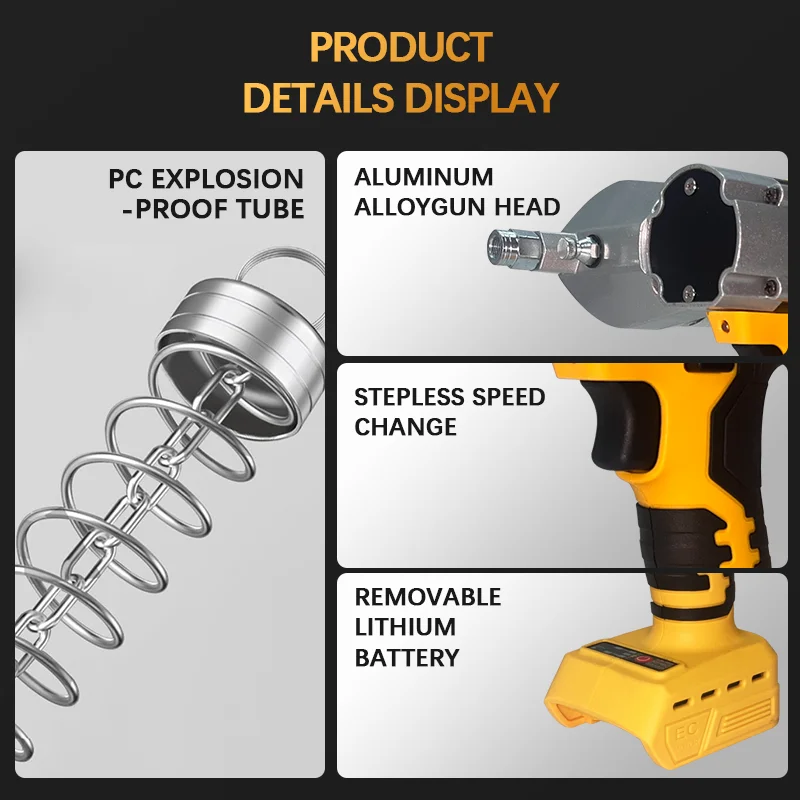 Electric Goddess Electric Grease Gun LED Oil Injector Fat Machine Electric Grease Gun Tools For Dewalt 20V Battery