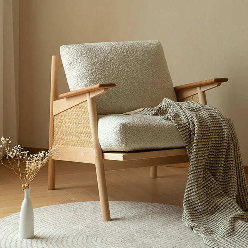 Quiet Wind Armrest Sofa Chair Leisure Single Reading Chair Small Apartment Household Balcony Rattan Solid Wood