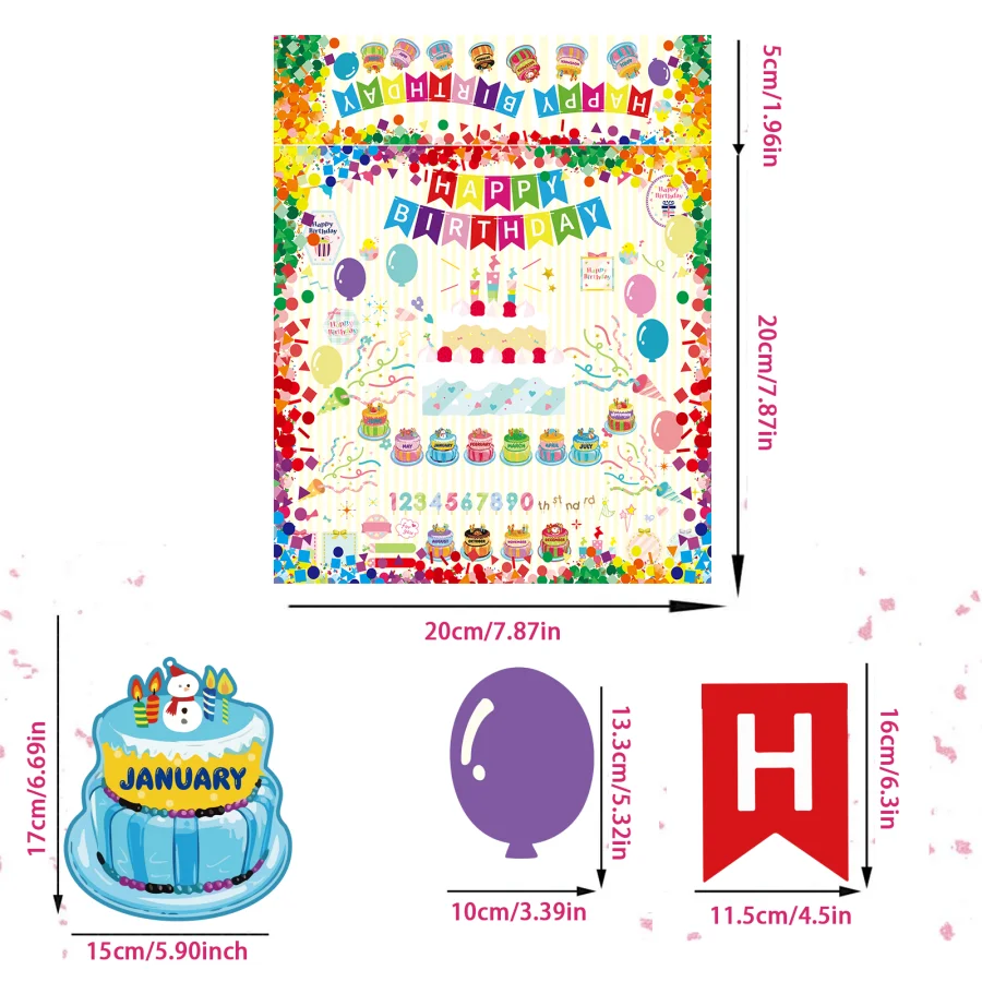 31 Pcs Happy Birthday Bulletin Board Set Birthday Wall Classroom Decoration Cutouts for Calendars Bulletin Boards Classrooms