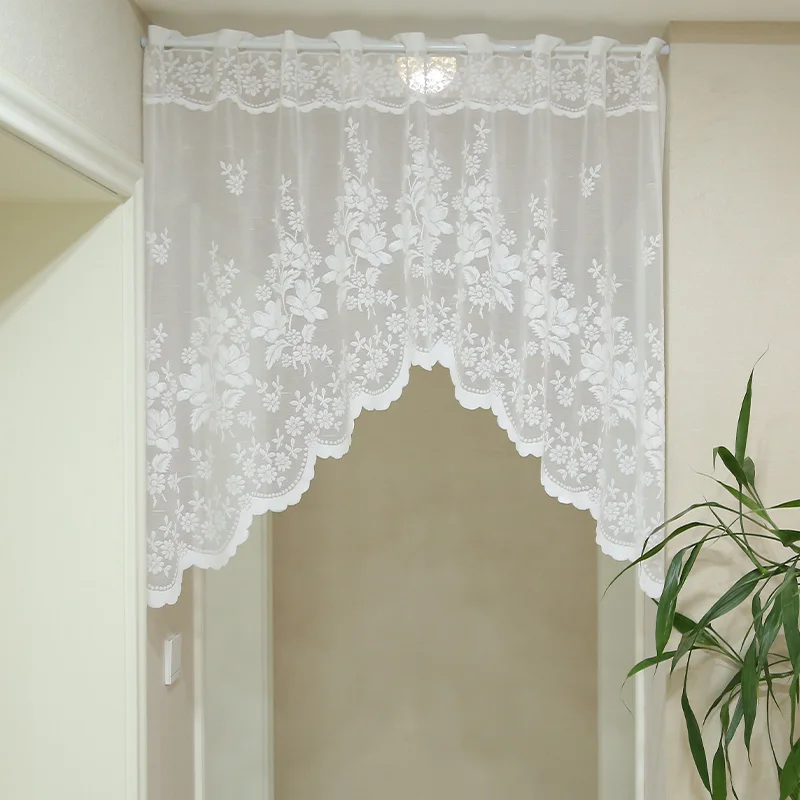 1Pc,Charming Country Lace Floral Irregular Tulle Curtains - Kitchen & Doorway with Short Curtains, Home Decor