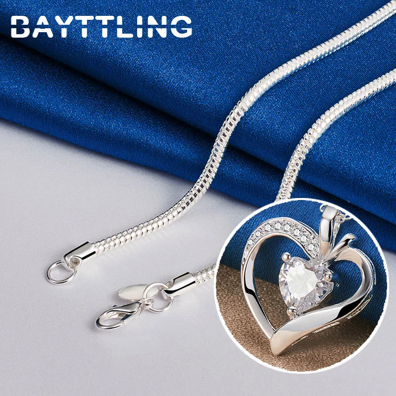 Fashion 925 Sterling Silver 16-30 Inches Fine Heart Zircon Necklace Woman Wedding Girlfriend Charm Temperament Gift Jewelry