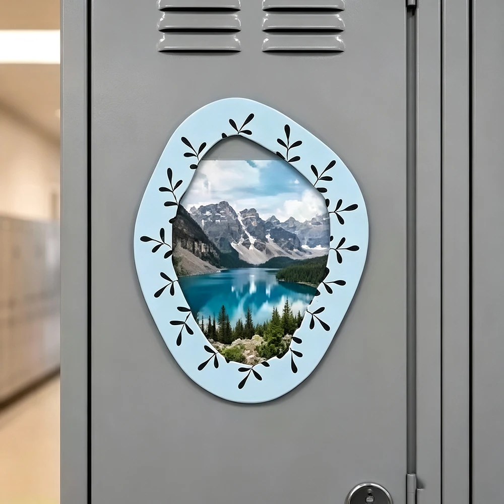 Retro Wavy Magnetic Picture Frame Stickers 8Pcs Set, Fridge Locker Magnet Photo Holder For School Cabinet Door Home Wall Decor