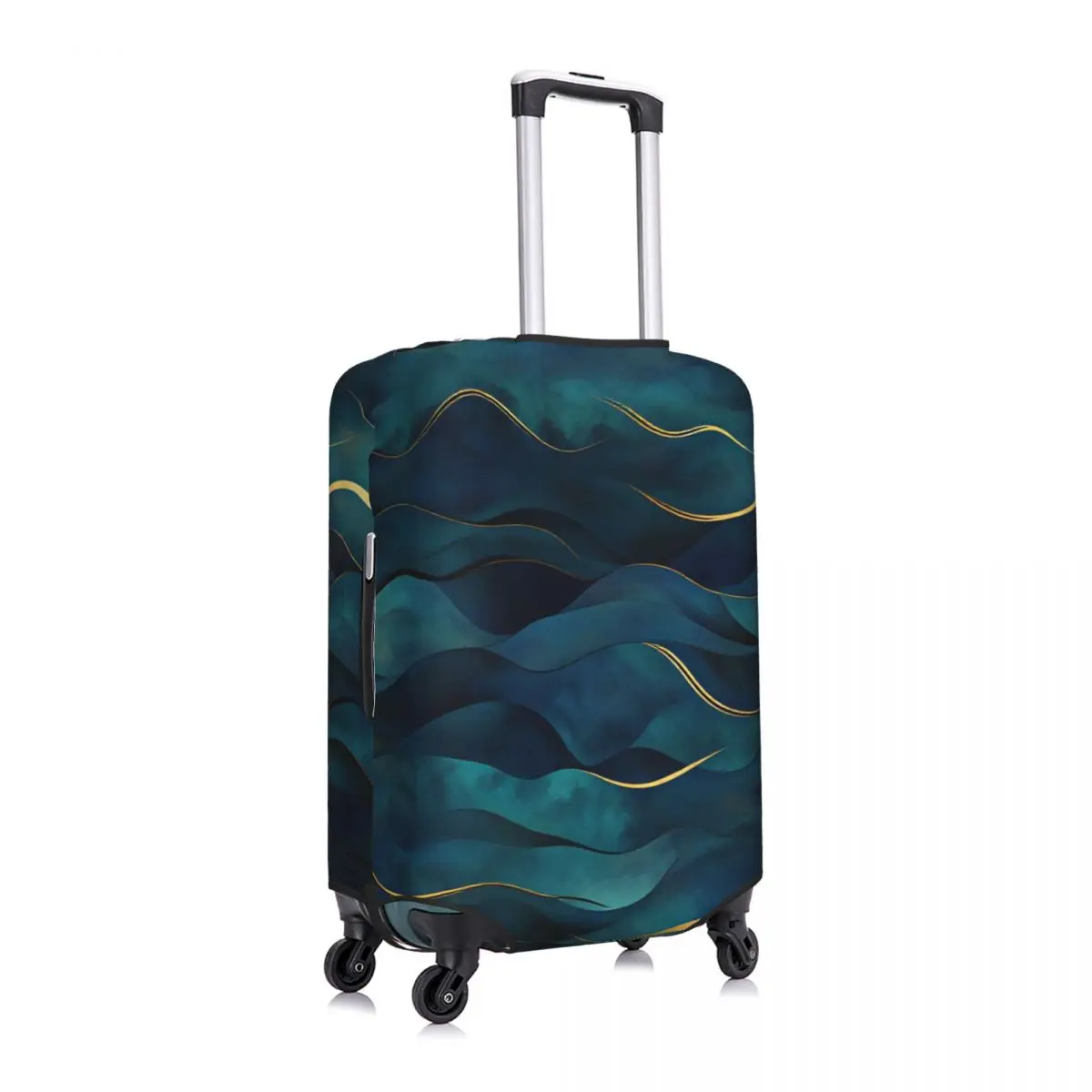 Nautical Teal & Gold Wave Seamless Pattern Suitcase Cover Elastic Luggage Protective Covers for 18-32 inch