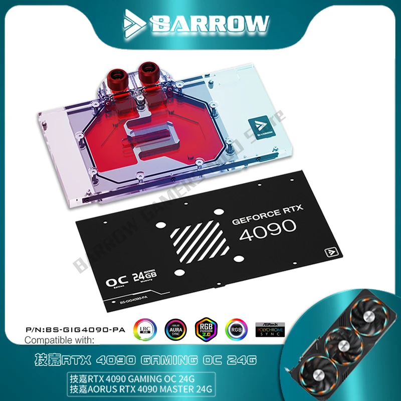 Barrow 4090 GPU Water Cooling Block For Gigabyte RTX 4090 Gaming/Master VGA Front Watercooler 5V ARGB Black White BS-GIG4090-PA