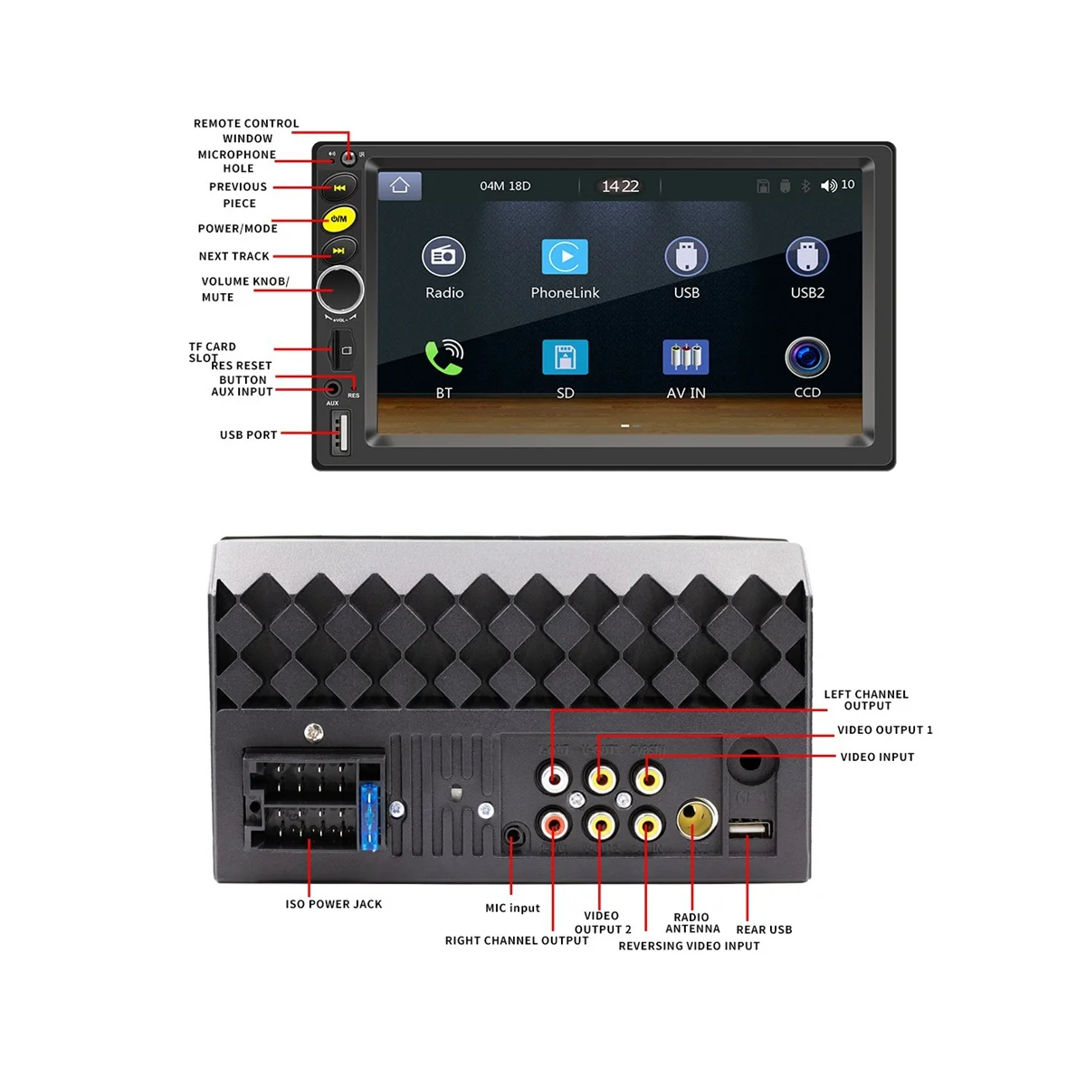 

Автомагнитола 2 Din, мультимедийный плеер с сенсорным экраном 7 дюймов, Bluetooth, AUX