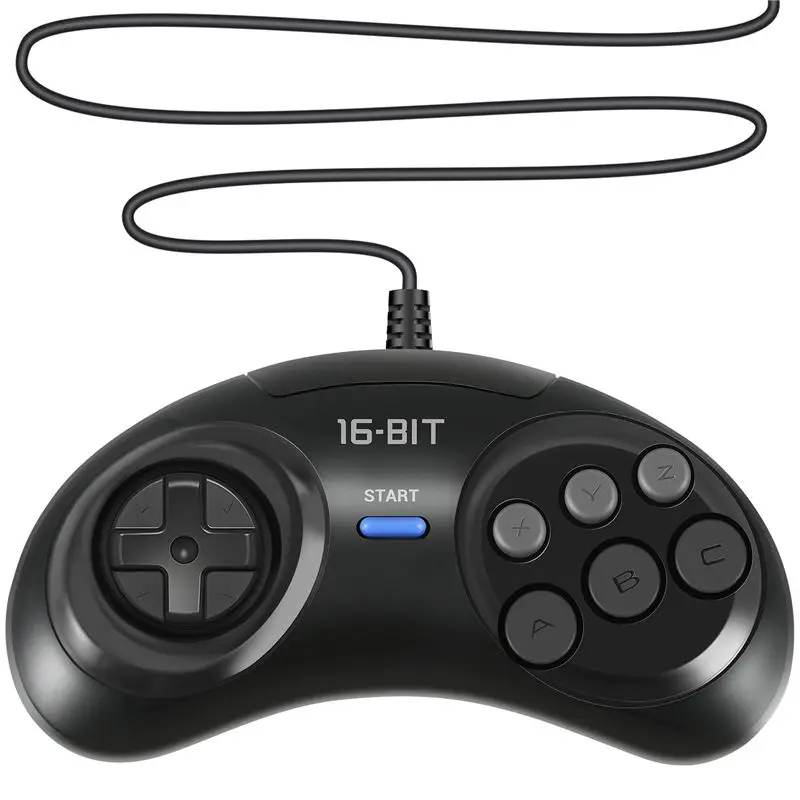 AEE7-2 Pcs Game Controller For SEGA Genesis For 16 Bit Handle Controller 6 Button Gamepad For SEGA MD Game Accessories Black
