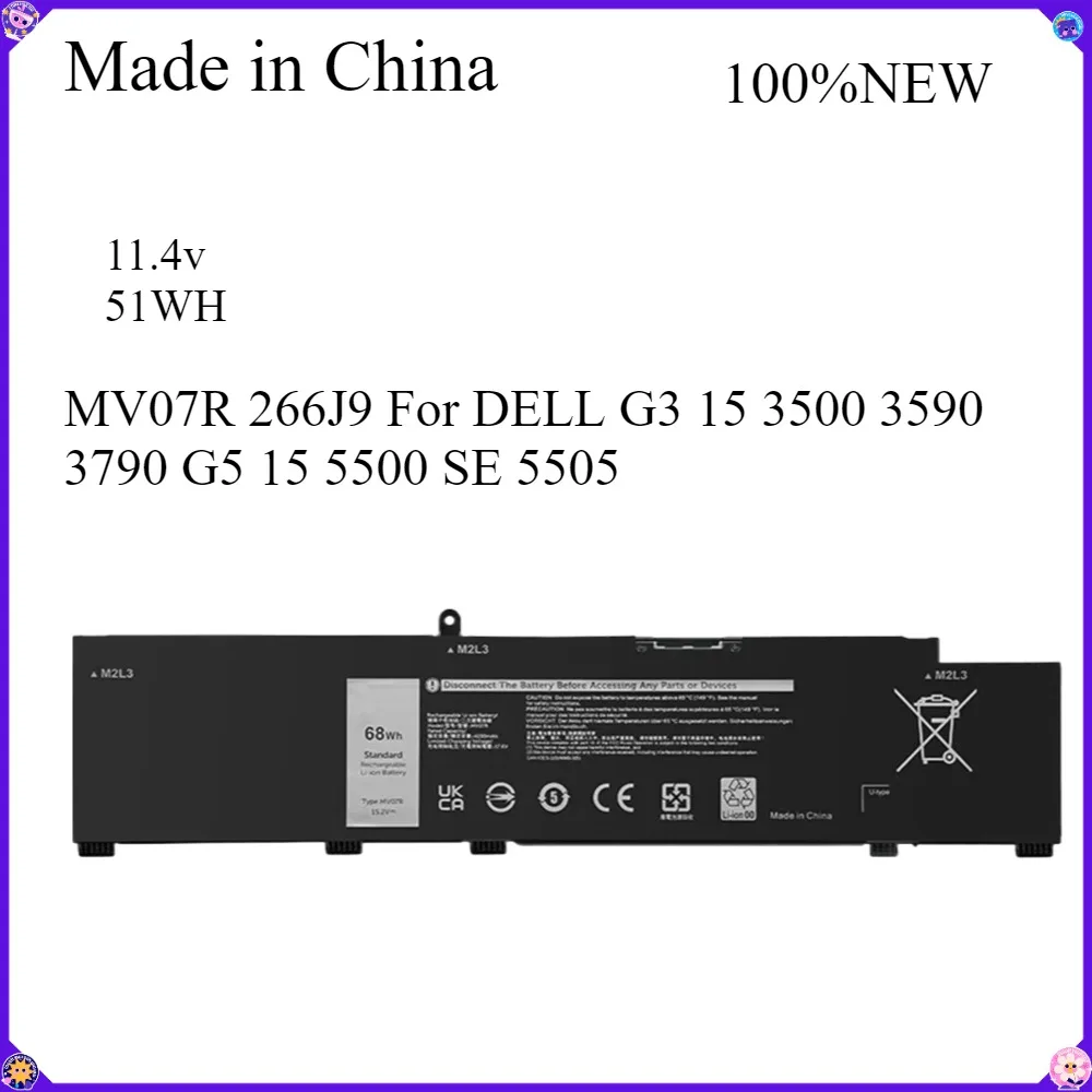 

MV07R 266J9 51WH 68WH Laptop Battery For DELL G3 15 3500 3590 3790 G5 15 5500 SE 5505