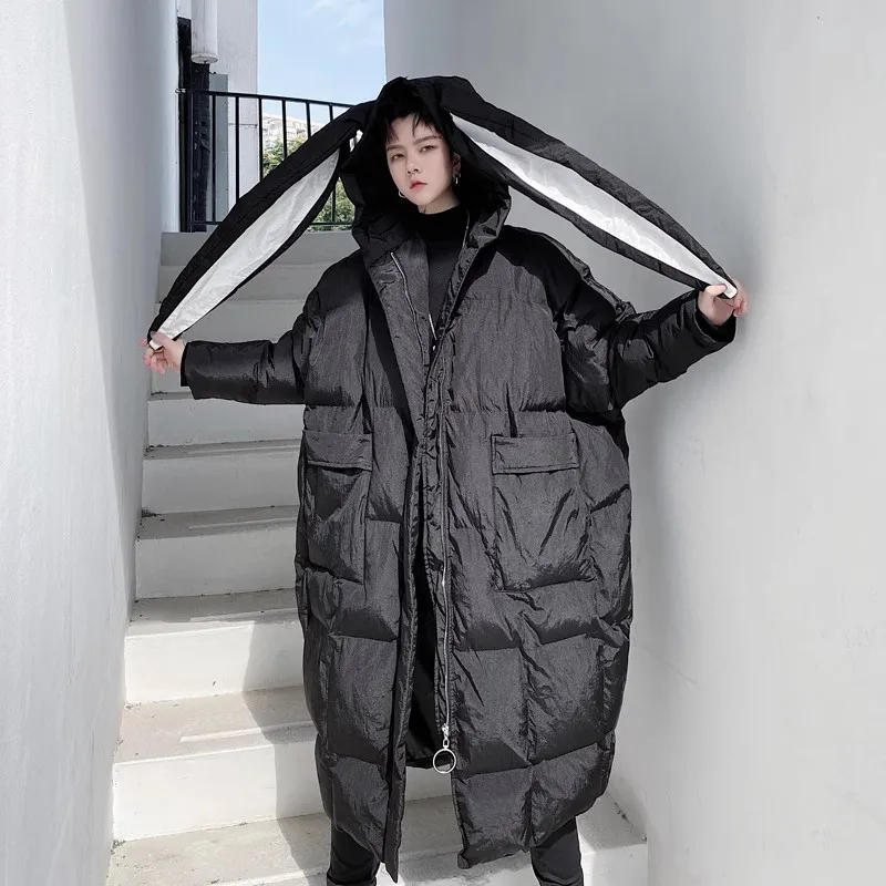 

Loose Fit Bread Coat Long Over-Knee Cotton Jaet ex Silken ape Sle Youthful Casual Thiened Long Sve Zi...