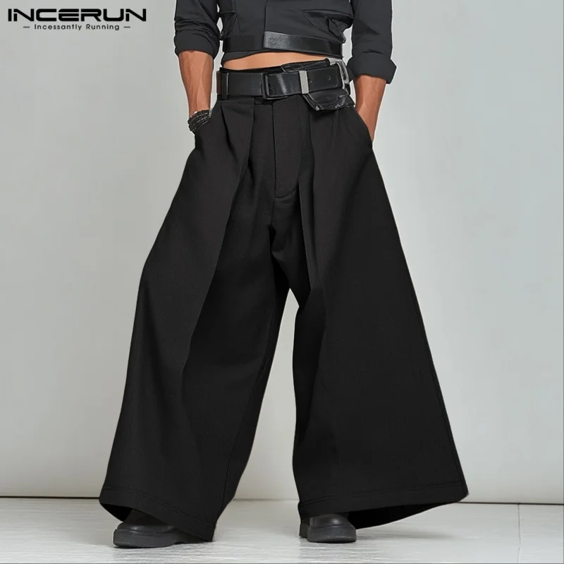 INCERUN Pantaloni a gamba larga da uomo Pantaloni a pieghe con bottoni Pantaloni casual larghi da uomo Streetwear 2025 Pantaloni a gamba larga per il tempo libero alla moda S-5XL