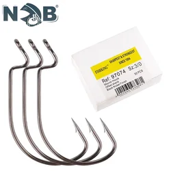 NGB 50PCS Worm Hook Offset Shank Black Nickel Fish 97074 Jig Head Lure Carp Fishing Carbon Steel Barbed Fish Hooks With Ringed