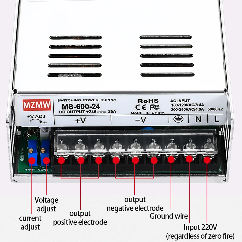 Fonte de alimentação de comutação 500w 600w 800w ms 0-12v 24v 36v 48v 60v 72v 80v 110v 150v 220v ac/dc tensão ajustável smps industrial