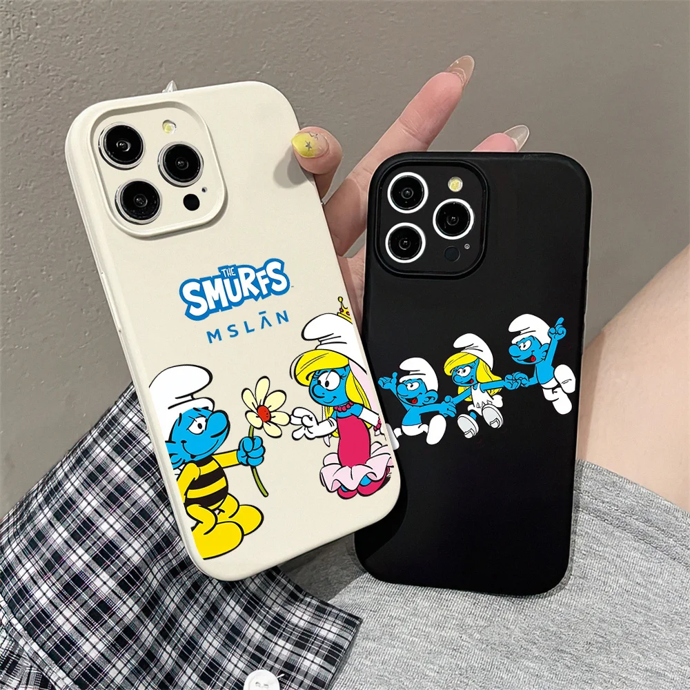 Cartoon THE S-SMURFS For Xiaomi 15 Redmi K PRO For Samsung S24 ULTRA PLUS Liquid Silicone Velvet All-Inclusive Soft Phone Case