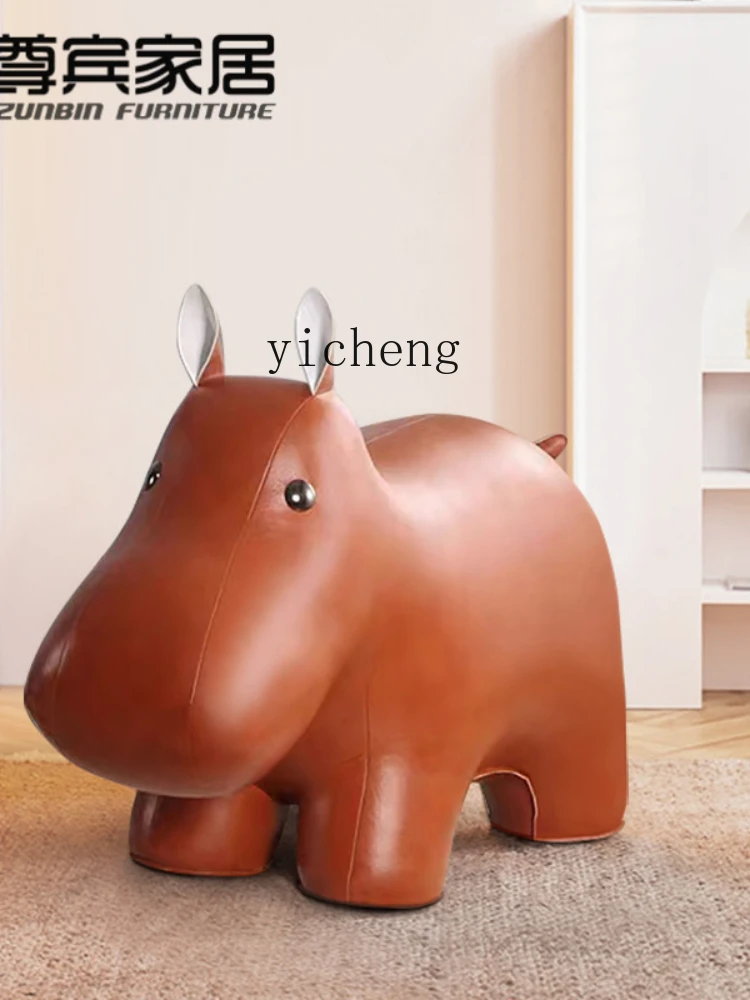 ZK Light Luxury Home Shoes Changing Cartoon Small Bench Animal Stool Hippo Shape Low Stool Creative Lazy Stool