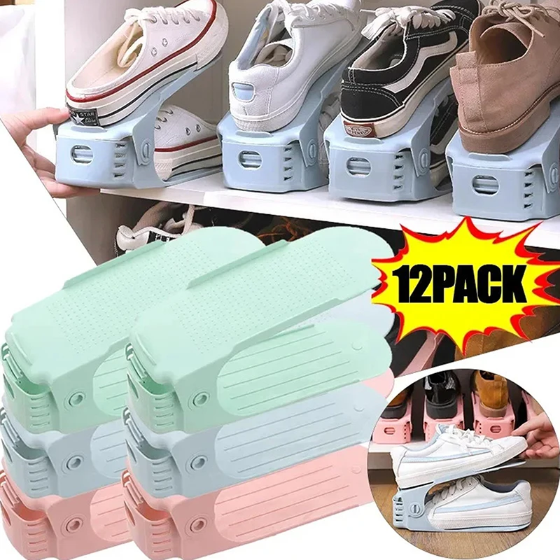 1/5 buah rak sepatu dapat disesuaikan beberapa warna Organizer Slot sepatu penghemat ruang penyimpanan sepatu lapisan ganda rak sepatu Organisasi