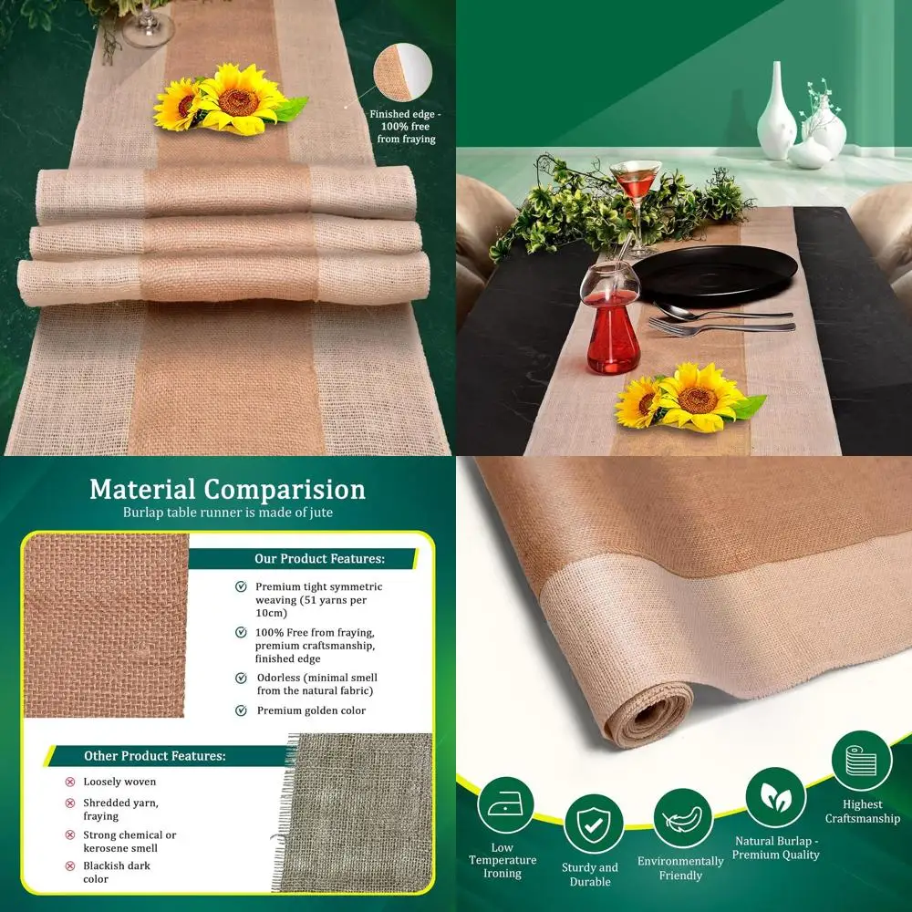 

6-Pack 14x72 Natural Burlap Table Runners with Stripes, Ideal for Farmhouse Style Events