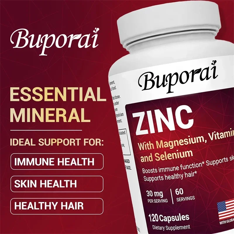 Zinco com magnésio, vitamina D3, selênio - ajuda a melhorar a saúde da pele, do cabelo e das unhas, aumentar a imunidade e melhorar a vitalidade da pele