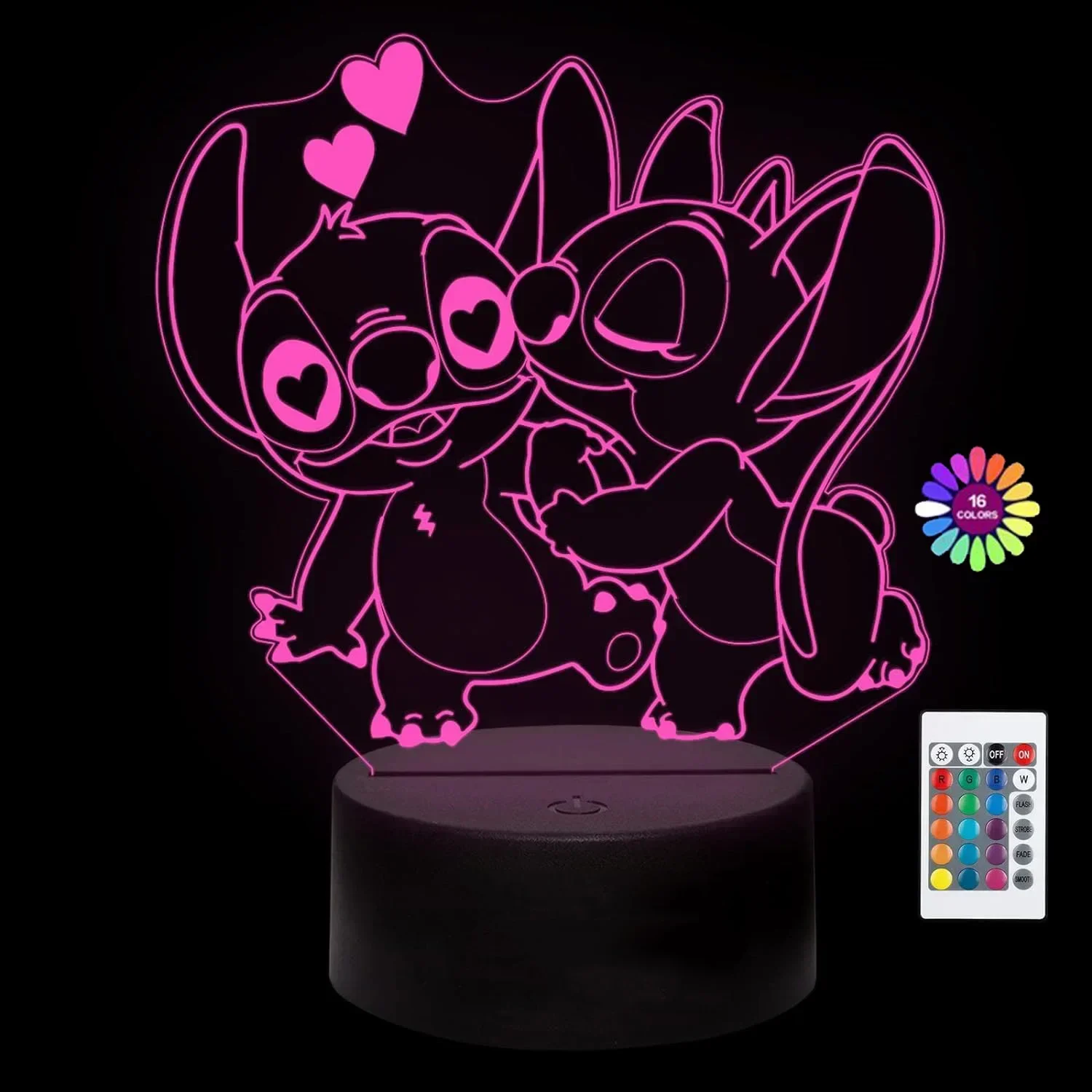 Stitch Lilo 3D illusione ottica LED Anime Figure Bedroom Decor lampada da tavolo 16 colori Sleep Night Light regali di compleanno per bambini