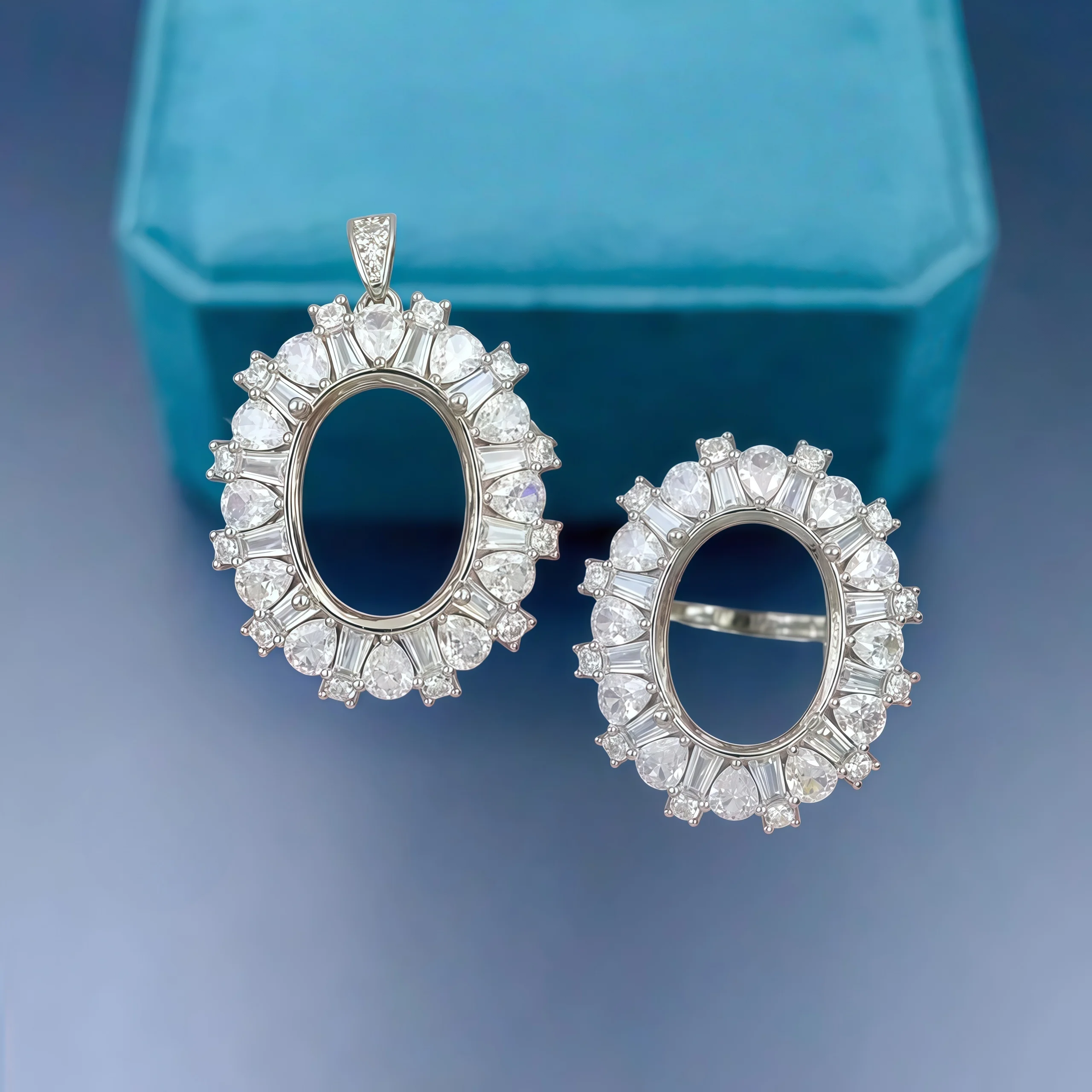 

Fashion DIY Empty Pendant Ring Holder S925 Sterling Silver Setting 12*16mm Elliptic Stone Fine Luxury Charm Jewelry for Woman