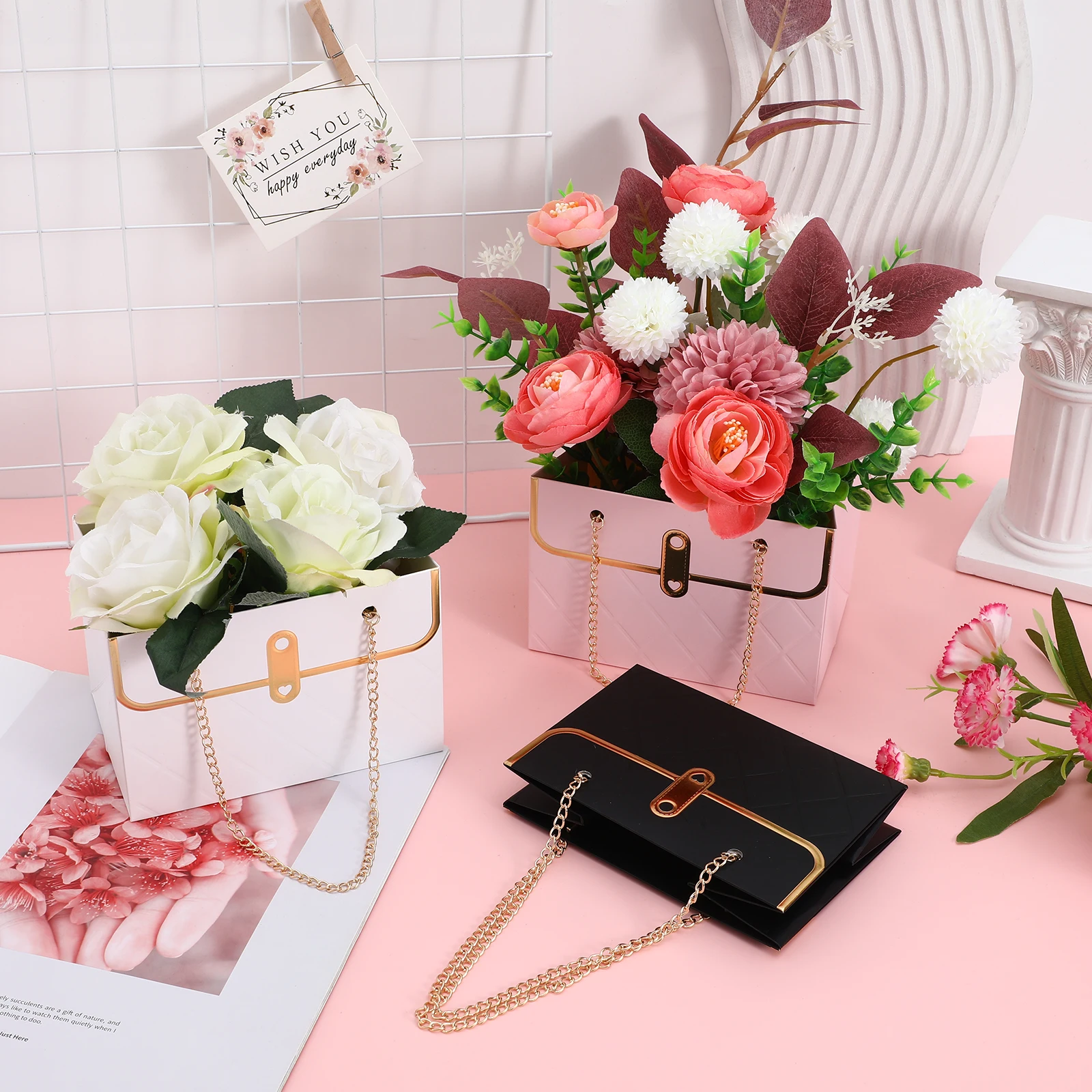

9pcs Tote Bags Mothers Day Flower Boxes Foldable Arrangements Large Capacity Sturdy Paper Unique Design Lightweight Portable